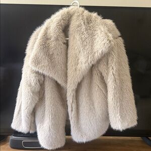Elegant Cream Faux Fur Coat large